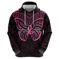 New Zealand Breast Cancer Awareness Hoodie Maori Butterfly Pink Ribbon Black Version - Polynesian Pride