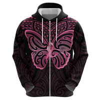 New Zealand Breast Cancer Awareness Hoodie Maori Butterfly Pink Ribbon Black Version - Polynesian Pride