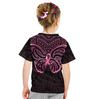 New Zealand Breast Cancer Awareness Kid T Shirt Maori Butterfly Pink Ribbon Black Version - Polynesian Pride