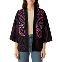 New Zealand Breast Cancer Awareness Kimono Maori Butterfly Pink Ribbon Black Version - Polynesian Pride