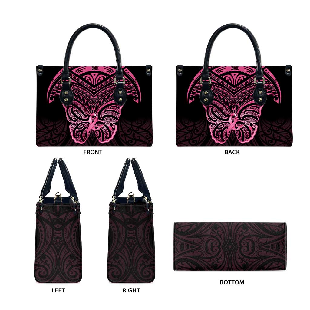 New Zealand Breast Cancer Awareness Leather Bag Maori Butterfly Pink Ribbon Black Version - Polynesian Pride