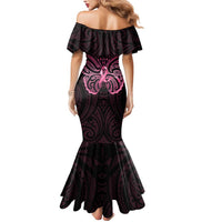 New Zealand Breast Cancer Awareness Mermaid Dress Maori Butterfly Pink Ribbon Black Version - Polynesian Pride