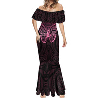 New Zealand Breast Cancer Awareness Mermaid Dress Maori Butterfly Pink Ribbon Black Version - Polynesian Pride
