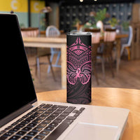 New Zealand Breast Cancer Awareness Skinny Tumbler Maori Butterfly Pink Ribbon Black Version - Polynesian Pride