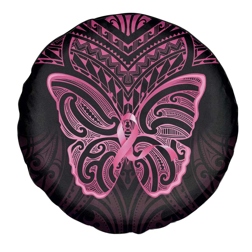 New Zealand Breast Cancer Awareness Spare Tire Cover Maori Butterfly Pink Ribbon Black Version - Polynesian Pride