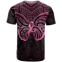 New Zealand Breast Cancer Awareness T Shirt Maori Butterfly Pink Ribbon Black Version - Polynesian Pride