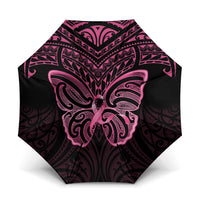 New Zealand Breast Cancer Awareness Umbrella Maori Butterfly Pink Ribbon Black Version - Polynesian Pride