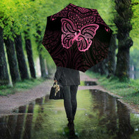 New Zealand Breast Cancer Awareness Umbrella Maori Butterfly Pink Ribbon Black Version - Polynesian Pride