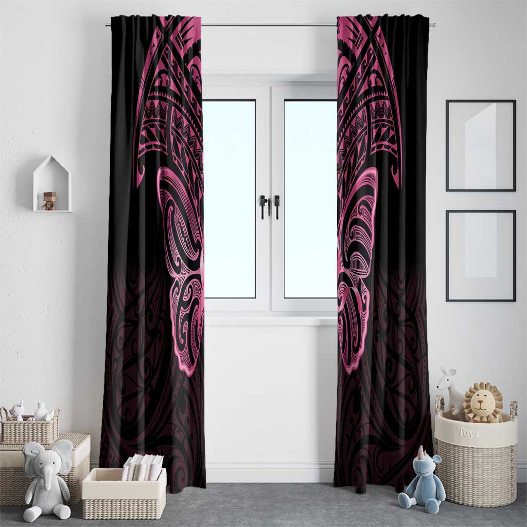 New Zealand Breast Cancer Awareness Window Curtain Maori Butterfly Pink Ribbon Black Version - Polynesian Pride