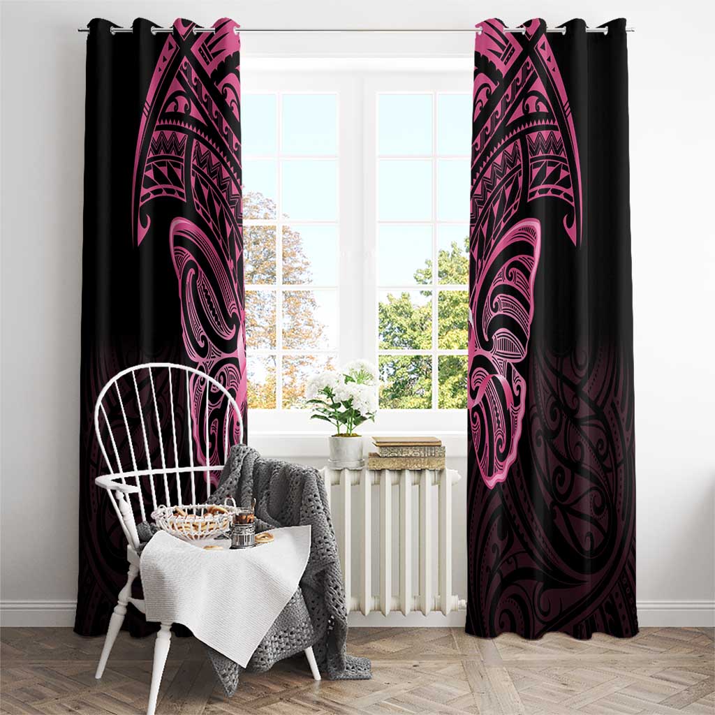 New Zealand Breast Cancer Awareness Window Curtain Maori Butterfly Pink Ribbon Black Version - Polynesian Pride