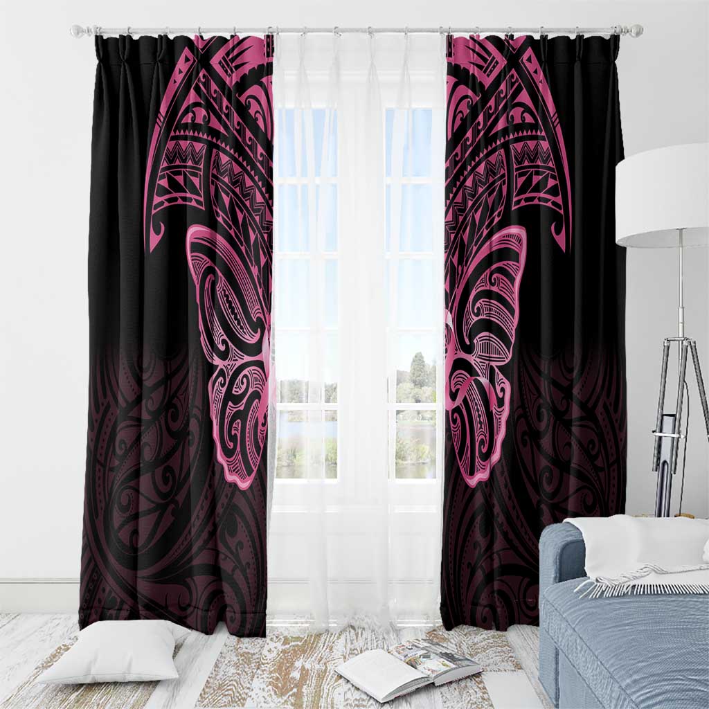 New Zealand Breast Cancer Awareness Window Curtain Maori Butterfly Pink Ribbon Black Version - Polynesian Pride