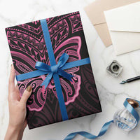 New Zealand Breast Cancer Awareness Wrapping Paper Maori Butterfly Pink Ribbon Black Version - Polynesian Pride