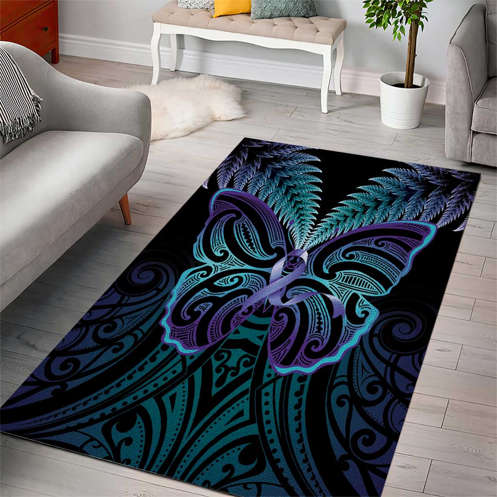 Suicide Prevention New Zealand Area Rug Aotearoa Maori Butterfly Mix Silver Fern - Polynesian Pride