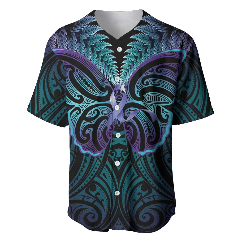 Suicide Prevention New Zealand Baseball Jersey Aotearoa Maori Butterfly Mix Silver Fern - Polynesian Pride