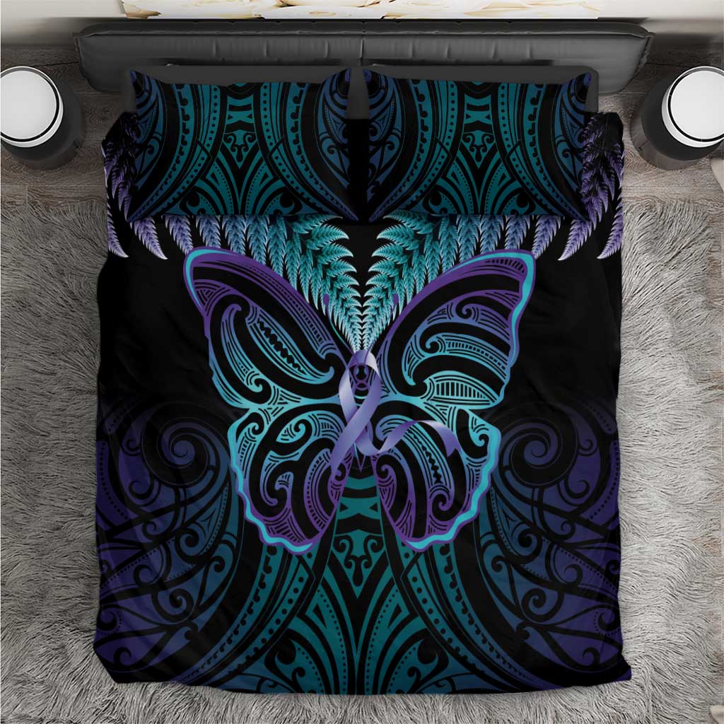 Suicide Prevention New Zealand Bedding Set Aotearoa Maori Butterfly Mix Silver Fern - Polynesian Pride