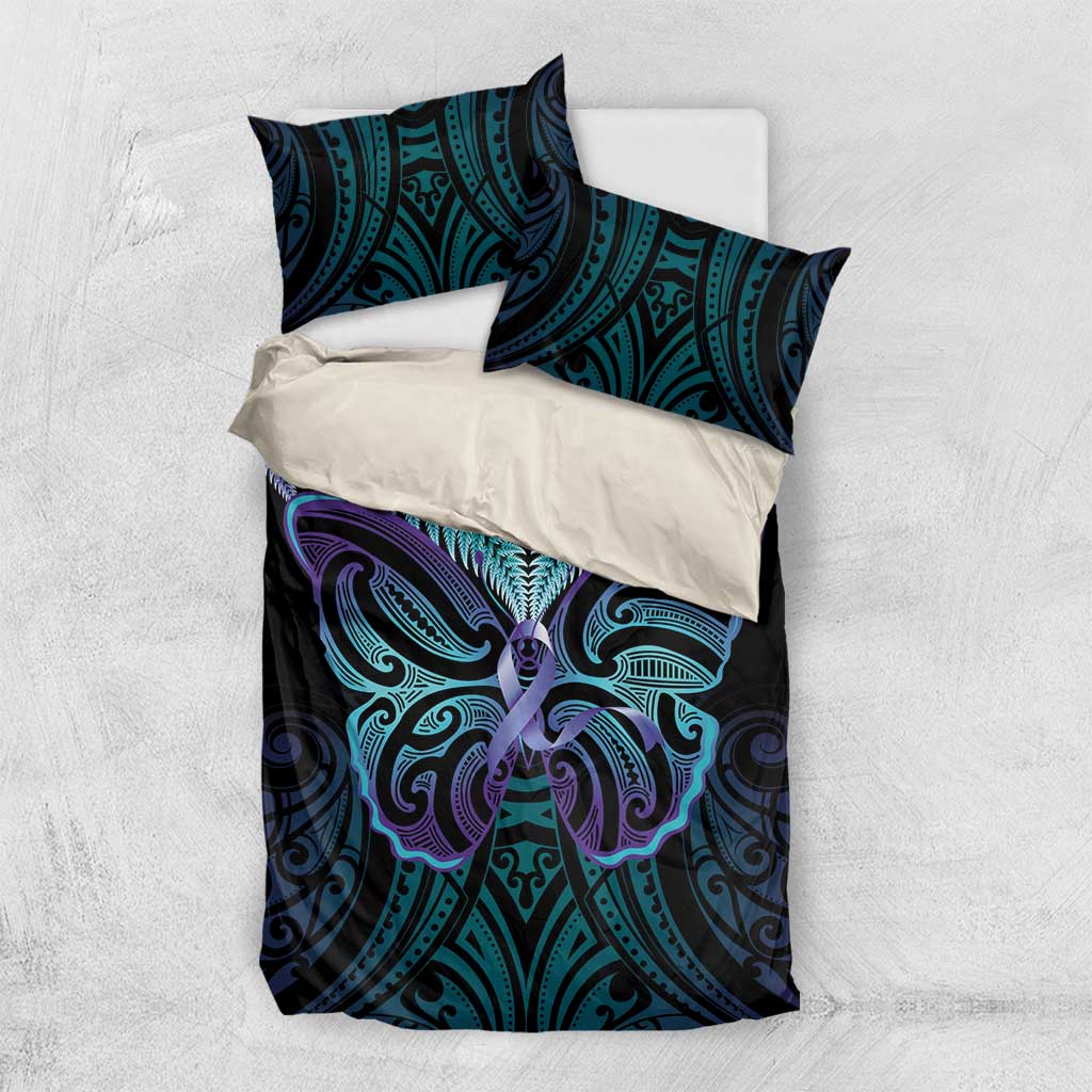 Suicide Prevention New Zealand Bedding Set Aotearoa Maori Butterfly Mix Silver Fern - Polynesian Pride