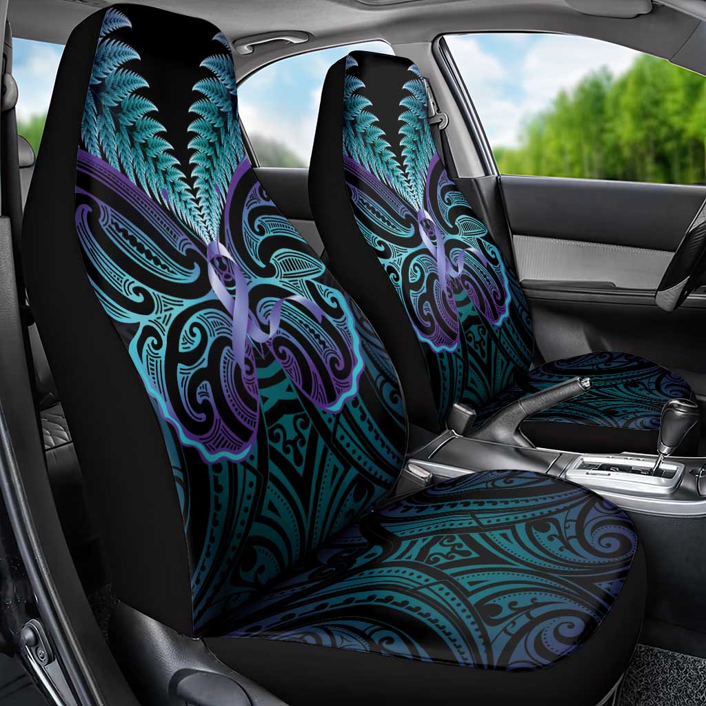 Suicide Prevention New Zealand Car Seat Cover Aotearoa Maori Butterfly Mix Silver Fern - Polynesian Pride