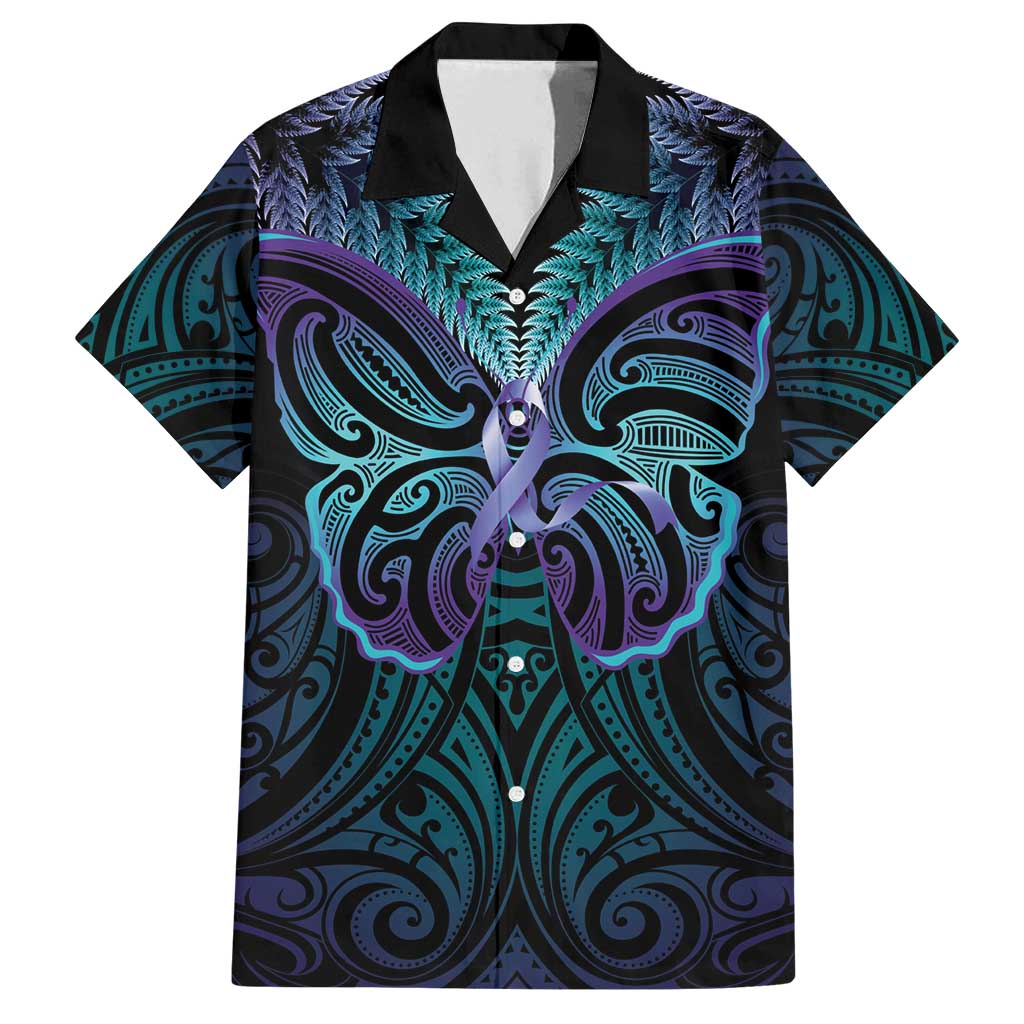 Suicide Prevention New Zealand Family Matching Off Shoulder Maxi Dress and Hawaiian Shirt Aotearoa Maori Butterfly Mix Silver Fern - Polynesian Pride