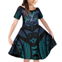 Suicide Prevention New Zealand Family Matching Off Shoulder Short Dress and Hawaiian Shirt Aotearoa Maori Butterfly Mix Silver Fern - Polynesian Pride