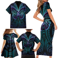 Suicide Prevention New Zealand Family Matching Short Sleeve Bodycon Dress and Hawaiian Shirt Aotearoa Maori Butterfly Mix Silver Fern - Polynesian Pride