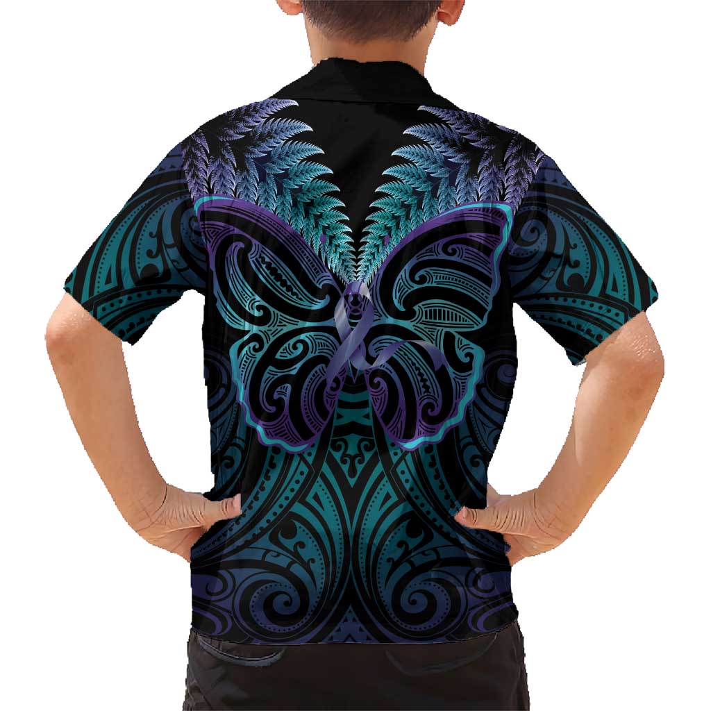 Suicide Prevention New Zealand Kid Hawaiian Shirt Aotearoa Maori Butterfly Mix Silver Fern - Polynesian Pride