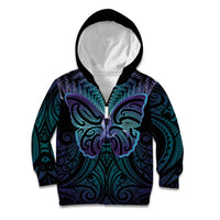 Suicide Prevention New Zealand Kid Hoodie Aotearoa Maori Butterfly Mix Silver Fern - Polynesian Pride