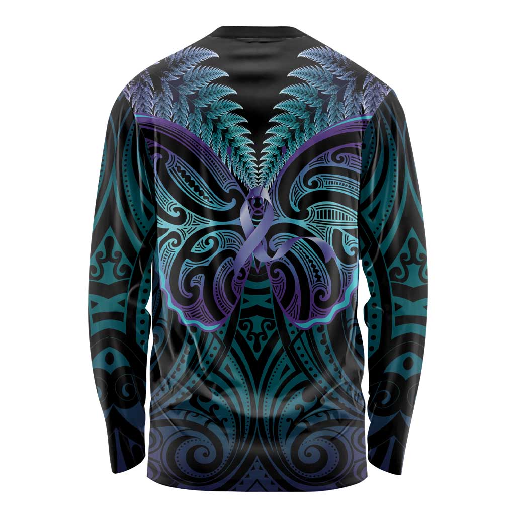 Suicide Prevention New Zealand Long Sleeve Shirt Aotearoa Maori Butterfly Mix Silver Fern - Polynesian Pride