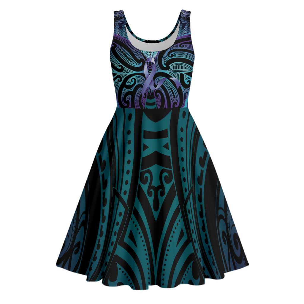 Suicide Prevention New Zealand Midi Dress Aotearoa Maori Butterfly Mix Silver Fern - Polynesian Pride