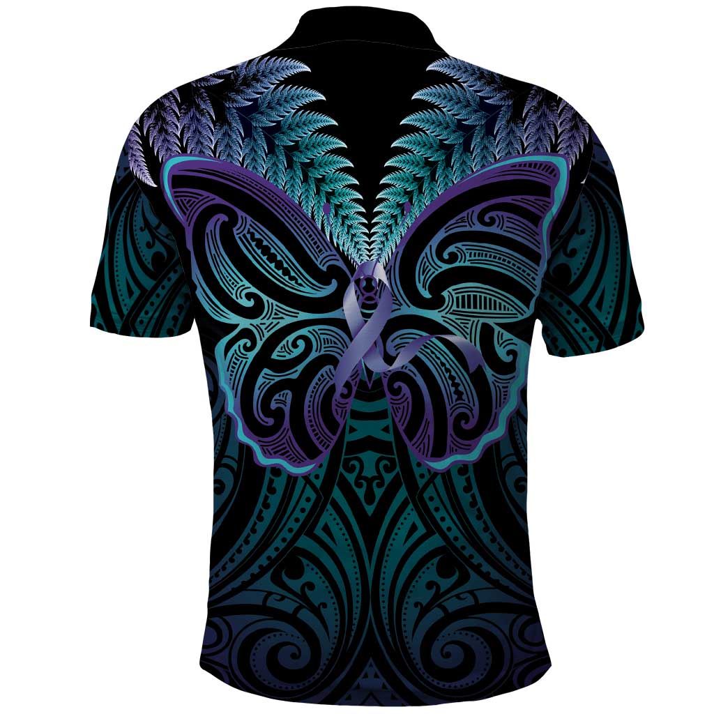 Suicide Prevention New Zealand Polo Shirt Aotearoa Maori Butterfly Mix Silver Fern - Polynesian Pride
