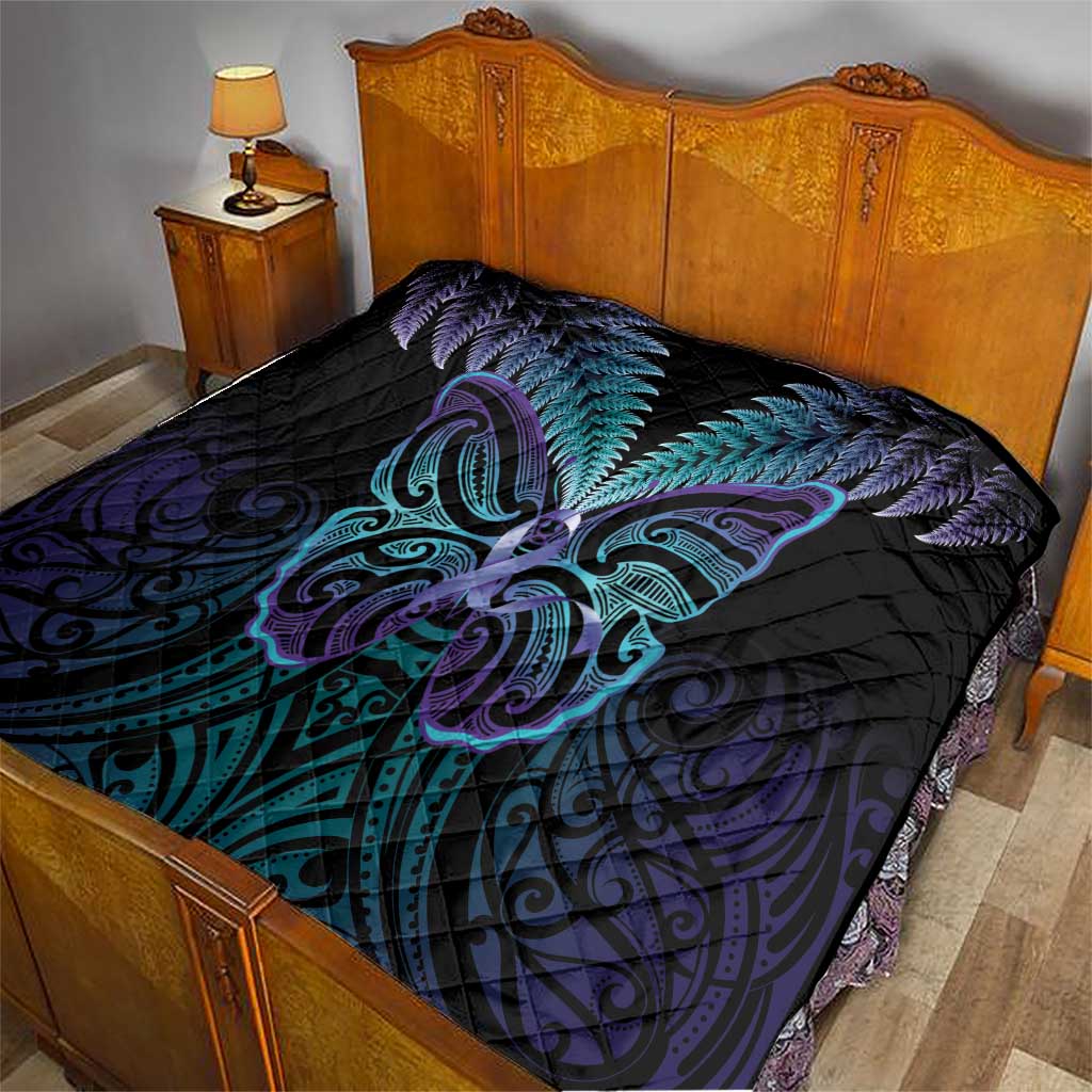 Suicide Prevention New Zealand Quilt Aotearoa Maori Butterfly Mix Silver Fern - Polynesian Pride
