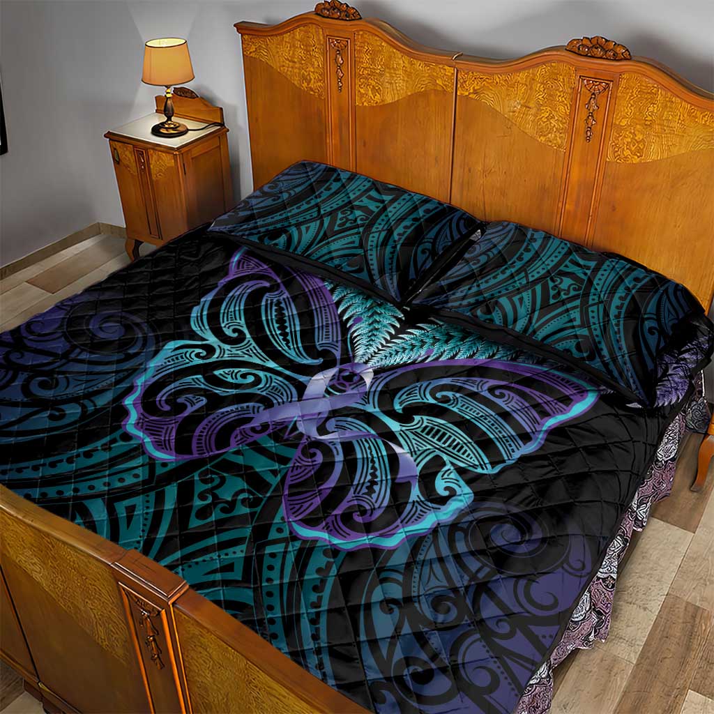 Suicide Prevention New Zealand Quilt Bed Set Aotearoa Maori Butterfly Mix Silver Fern - Polynesian Pride