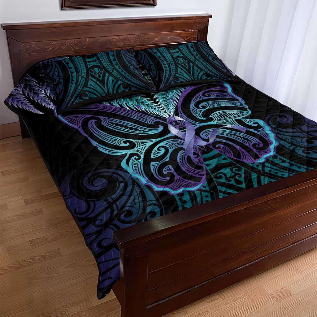 Suicide Prevention New Zealand Quilt Bed Set Aotearoa Maori Butterfly Mix Silver Fern - Polynesian Pride