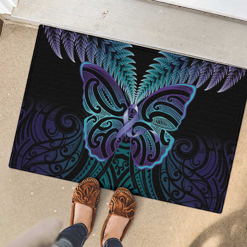 Suicide Prevention New Zealand Rubber Doormat Aotearoa Maori Butterfly Mix Silver Fern - Polynesian Pride