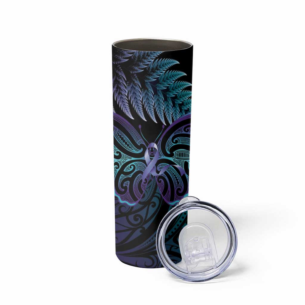 Suicide Prevention New Zealand Skinny Tumbler Aotearoa Maori Butterfly Mix Silver Fern - Polynesian Pride