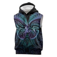 Suicide Prevention New Zealand Sleeveless Hoodie Aotearoa Maori Butterfly Mix Silver Fern - Polynesian Pride