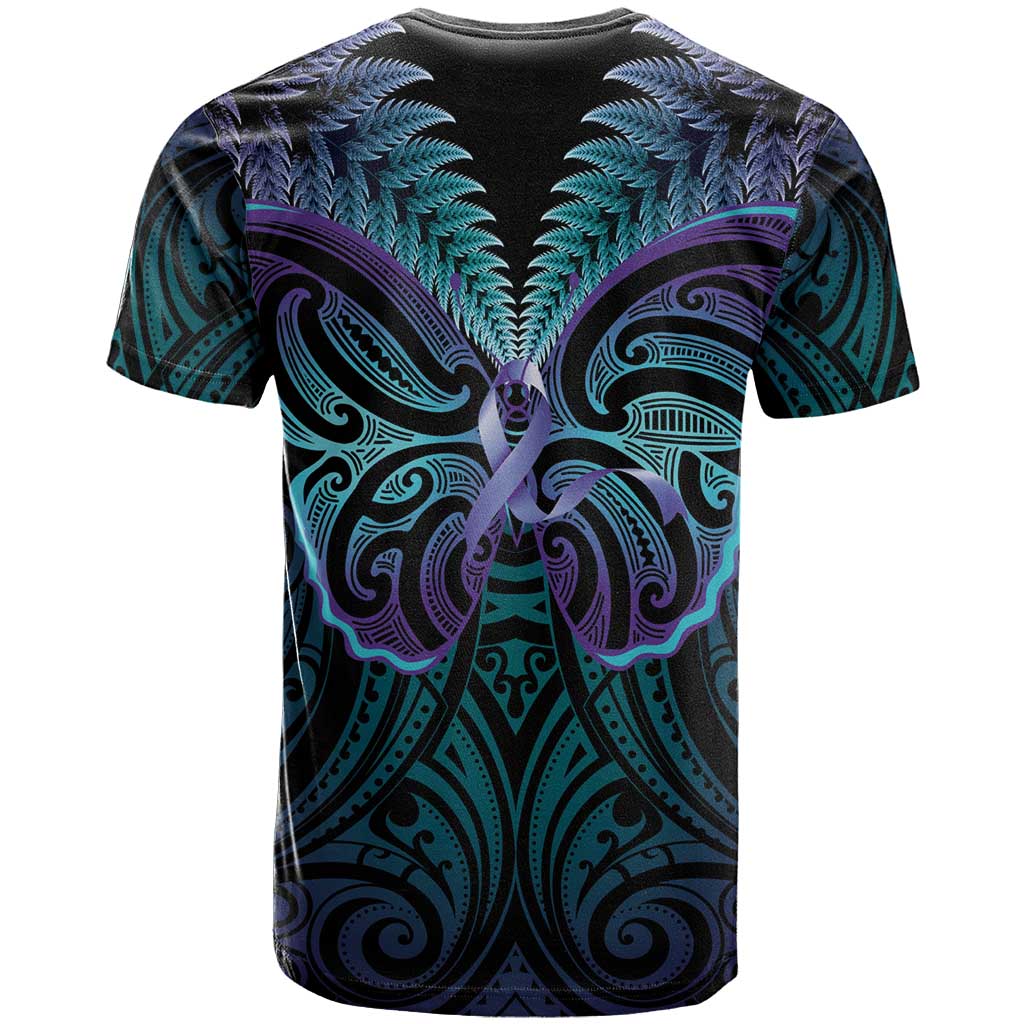 Suicide Prevention New Zealand T Shirt Aotearoa Maori Butterfly Mix Silver Fern - Polynesian Pride