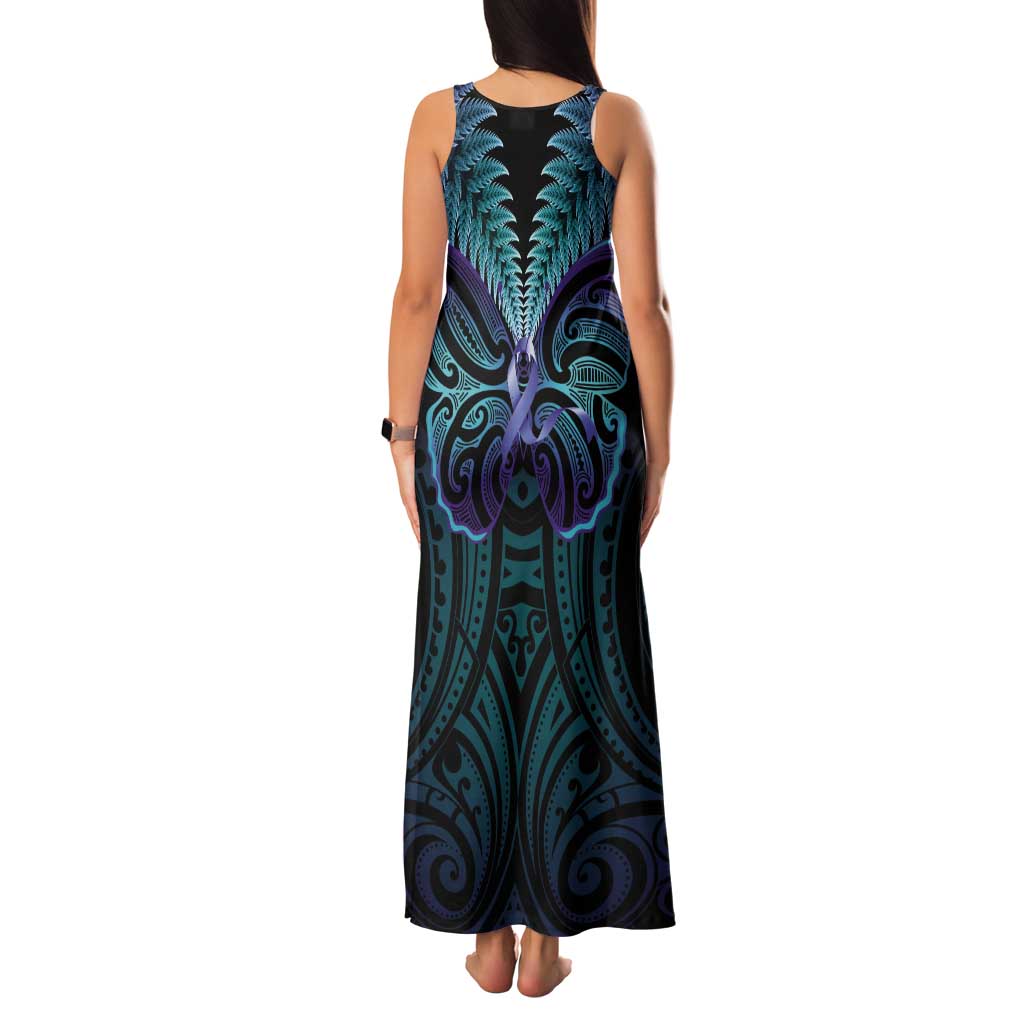 Suicide Prevention New Zealand Tank Maxi Dress Aotearoa Maori Butterfly Mix Silver Fern - Polynesian Pride