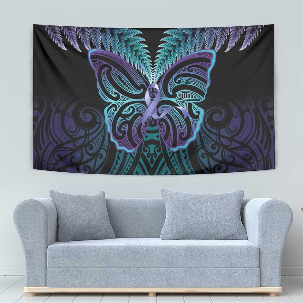 Suicide Prevention New Zealand Tapestry Aotearoa Maori Butterfly Mix Silver Fern - Polynesian Pride