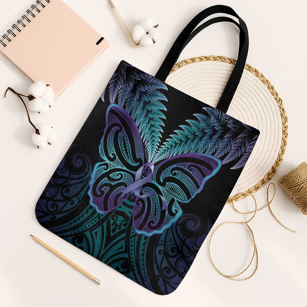 Suicide Prevention New Zealand Tote Bag Aotearoa Maori Butterfly Mix Silver Fern - Polynesian Pride