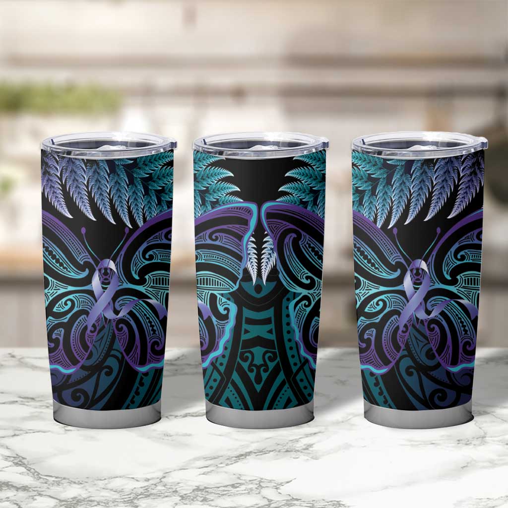 Suicide Prevention New Zealand Tumbler Cup Aotearoa Maori Butterfly Mix Silver Fern - Polynesian Pride