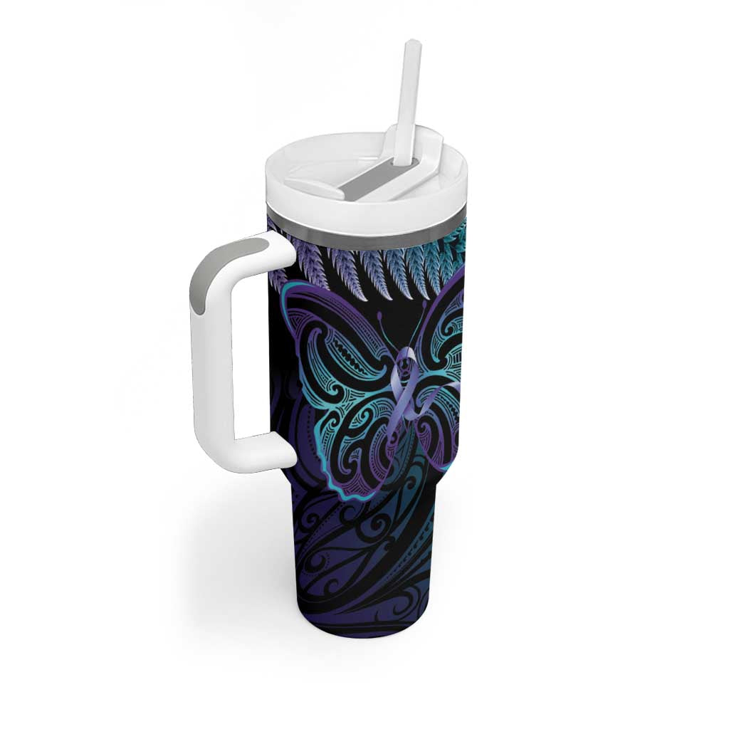 Suicide Prevention New Zealand Tumbler With Handle Aotearoa Maori Butterfly Mix Silver Fern - Polynesian Pride
