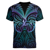 Suicide Prevention New Zealand Women V-Neck T-Shirt Aotearoa Maori Butterfly Mix Silver Fern - Polynesian Pride