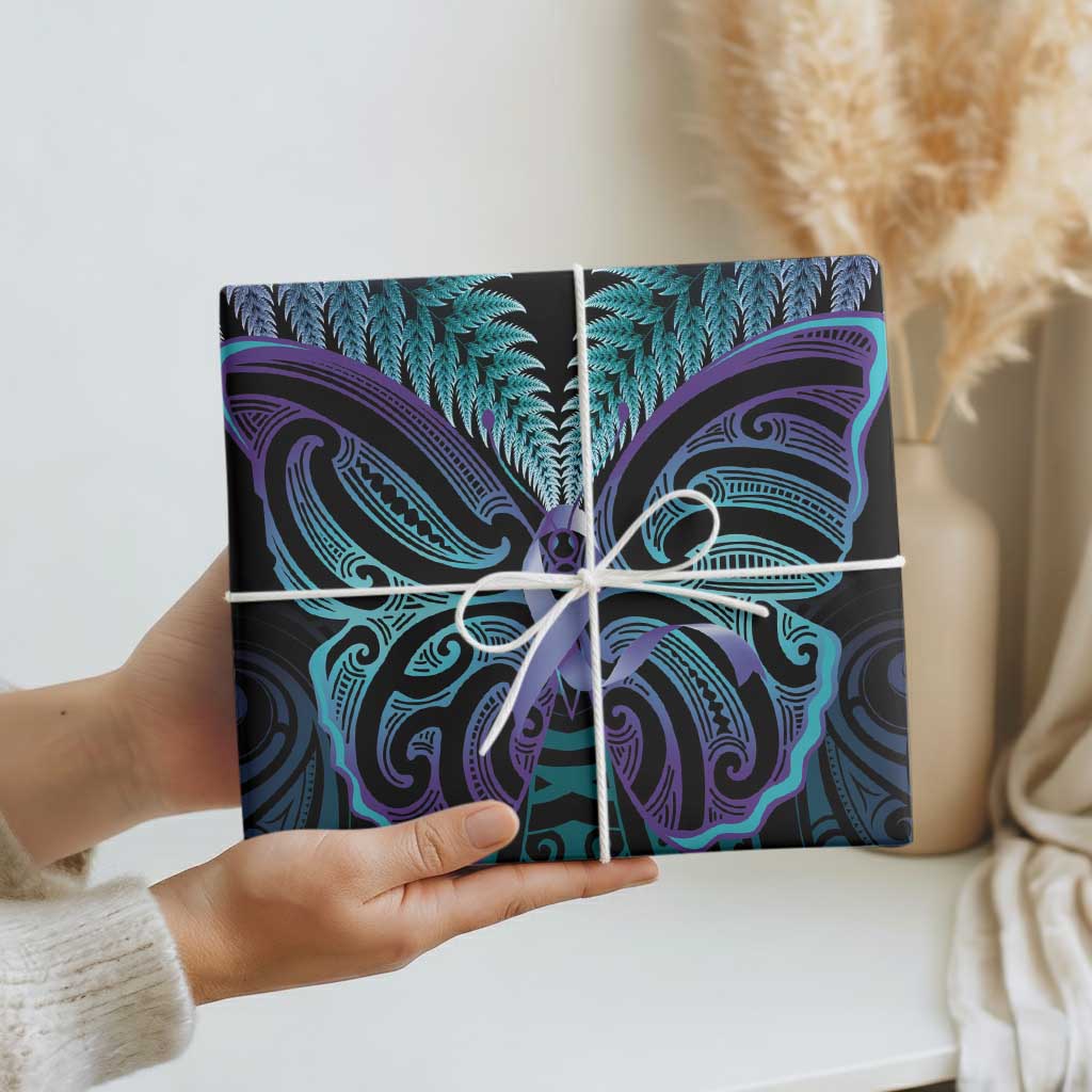 Suicide Prevention New Zealand Wrapping Paper Aotearoa Maori Butterfly Mix Silver Fern - Polynesian Pride