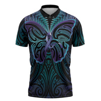 Suicide Prevention New Zealand Zipper Polo Shirt Aotearoa Maori Butterfly Mix Silver Fern - Polynesian Pride