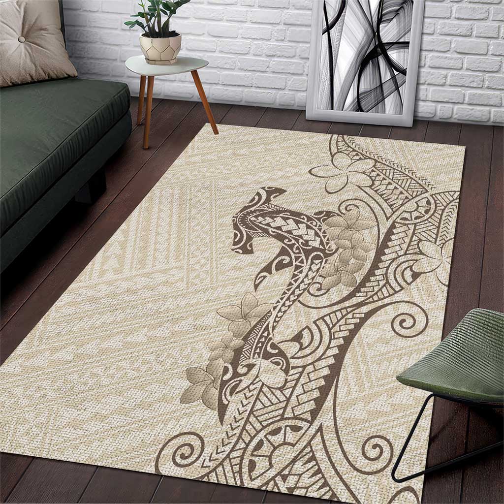 Beige Hawaii Area Rug Hammerhead Shark Tattoo Curve Polynesian - Polynesian Pride