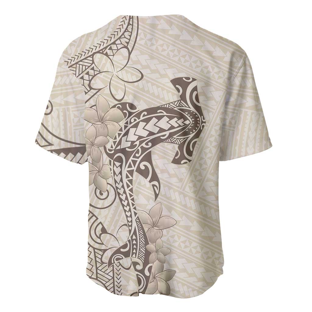 Beige Hawaii Baseball Jersey Hammerhead Shark Tattoo Curve Polynesian - Polynesian Pride