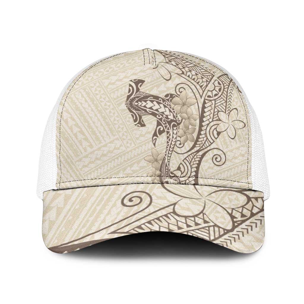 Beige Hawaii Baseball Net Cap Hammerhead Shark Tattoo Curve Polynesian - Polynesian Pride
