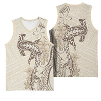 Beige Hawaii Basketball Jersey Hammerhead Shark Tattoo Curve Polynesian - Polynesian Pride