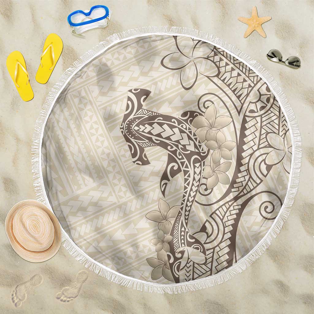 Beige Hawaii Beach Blanket Hammerhead Shark Tattoo Curve Polynesian - Polynesian Pride