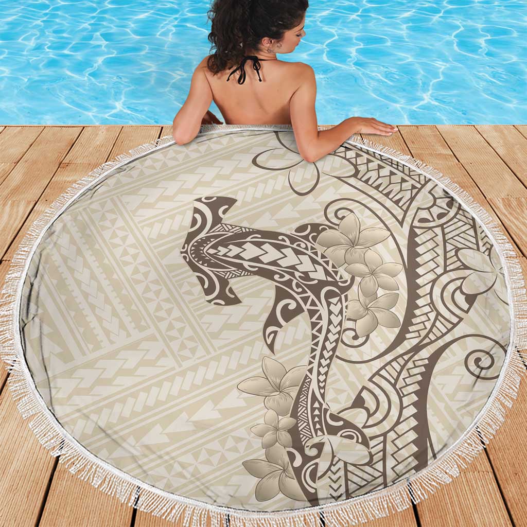 Beige Hawaii Beach Blanket Hammerhead Shark Tattoo Curve Polynesian - Polynesian Pride